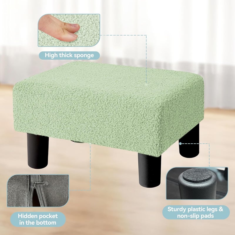 BRIAN & DANY Small Foot Stool Ottoman, Footstool with Legs, Teddy Velvet Foot Rest for Living Room, Bedroom and Office, Green - Image 3